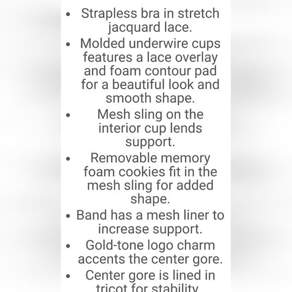 Natori Calais strapless lace overlay underwire bra. Size 34C - Picture 3 of 7